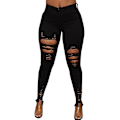 Miniatyrbild 1 av 5: Dam XL Svarta Högmidjade Ripped Jeans med Rå Fåll