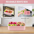 Miniatyrbilde 4 av 5: Lekkasikkert Bento-lunsjboks for voksne med bestikk, grønn rosa, 1200 ml, 3 rom