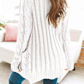 Miniatyrbillede 3 af 5: Blå XL Dame Casual Solid Farve Kabelstrikket Cardigan med Lomme