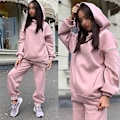 Miniatyrbilde 3 av 4: Helt farget dame casual hettegenser og lang bukse treningssett - Rosa