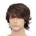 Miniatyrbilde 1 av 8: Kort parykk for menn med lang lugg Justerbar brun Myk simulering Syntetisk rett hår for menn for Cosplay