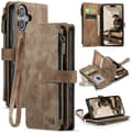Compatible with iPhone 17 Case Leather Case with Card Slots and Zipper Brun