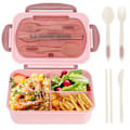 Miniatyrbilde 1 av 5: Lekkasikkert Bento-lunsjboks for voksne med bestikk, grønn rosa, 1200 ml, 3 rom