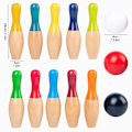 Pikkukuva 2 / 8: Puutarha Bowling Peli Puinen Piha Keilapeli Setti 10 Keilaa 3 Palloa ja Verkkokassi Lapsille Aikuisten Sisätiloissa Ulkona