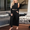 Miniatyrbild 2 av 6: Kvinnor Pyjamas Set Höst Vinter Hem Kläder Set 3 delar Loungewear Set Väst Byxor Cardigan Set Black XL