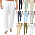Pikkukuva 1 / 3: Miehet Casual Beach Pants Elastisilla Vyötäröllä Pellavamalli - Sininen 4XL