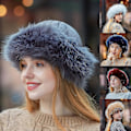 Miniatyrbillede 1 af 3: Mongolsk Vinter Kunstig Pels Ruskind Fluffy Beanie Hat Sort