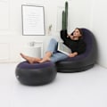 Miniatyrbillede 8 af 8: Oppustelig Stol Foldbar Flocking PVC Komfortabel med Fodskammel Blæsbar Lounge Stol til Udendørs Camping Rejser Lilla Blå