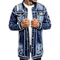 Miniatyrbilde 1 av 3: Distressed Denim Shacket med Lommer for Menn, Lang Erme, 2XL Mørk Blå