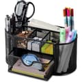 Mesh Desktop Organizer with Drawer, Metal Office Supplies Organizer, Pen Holder, 8 Compartments, Black