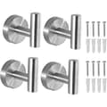 Wall Mounted Towel Hook for Bathroom, Shower, Kitchen - SUS 304 Stainless Steel Hooks (Silver, 4)