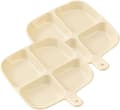 2-pack 4-facks snacksbrickor i plast för aptitretare, frukt, barnsnacks, desserter, beige sektionsindelade serveringsfat