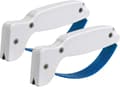 Knife and Tool Sharpener Restores, Hones, and Sharpens Straight and Serrated Knives, Handheld Tungsten Carbide Sharpener, White and Blue, 2-Pack
