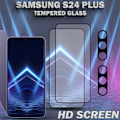 Miniatyrbild 2 av 5: 2-Pack SAMSUNG S24 PLUS Skärmskydd & 2-Pack linsskydd - Härdat Glas 9H - Super kvalitet 3D