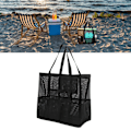 Miniatyrbild 2 av 5: Strandväska Stor Kapacitet Snabbtorkande Mjuk Fällbar Flera Fack Svart Axel Mesh Poolväska för Resor