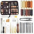 Leather Tools 40-piece, Leather Craft Set, Leather Tool Kit / Hand Tools for Leather – Waxed Thread, Awl, DIY, Sewing