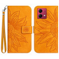 Miniatyrbild 1 av 9: SKALO Motorola Edge 40 Neo 5G Embossed Flower Plånboksfodral i P Ljusbrun