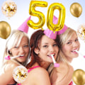 Miniatyrbild 6 av 7: Nummerballonger 50/05 år Guld - Happy Birthday Folieballong Guld XXL - 101 cm - Födelsedag Dekoration - Dekorativ Nummerballong för Födelsedag -