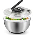 Stor 3,5L salladsslunga i rostfritt stål, salladskorg med lock, halkfri bas, salladsslunga för tvätt och dränering av sallader, dränering av pasta, e