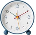 Silent Retro Alarm Clock with Soft Night Light, Blue Metal Frame for Kids, Battery Operated