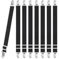 8-pak lagenholdere, justerbare elastiske nylonstropper med metalclips til lagner, duge og sofabetræk, sort Sort Black