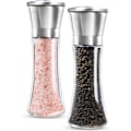 Miniatyrbild 1 av 5: Premium Salt och Pepparkvarn Set om 2- Borstat Rostfritt Stål Pepparkvarn och Saltkvarn, 6 Oz Glas Hög Kropp, 5 Grader Justerbar Keramisk Rotor-