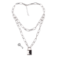 Miniatyrbild 1 av 5: Hänglås Halsband Metallkedja Krage Choker Flerskiktshalsband med Lås och Nyckel för Kvinnor och Män Guld