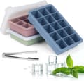 Isbitsform med lock och tång, 3-pack 45 kuber, stora återanvändbara isbitsformar i silikon och BPA-fria (rosa+blå+grön)