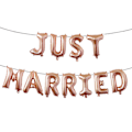 Miniatyrbild 1 av 8: JUST MARRIED Banner Ballong för Bröllop Förlovningsfest Dekoration (Ros Guld)