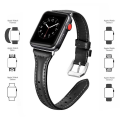 Miniatyrbild 4 av 5: Läderband kompatibelt med Apple Watch, läderklocka tunt armband för iWatch Series 5/4/3/2/1 38-40mm svart