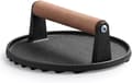 Round Cast Iron Burger Press with Wooden Handle for Flat Top Griddles, Sandwiches