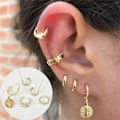 Miniatyrbild 1 av 5: 5 st Guld Örhängen - 5i1 set - Ear Cuff & Hoop med Medaljong Guld