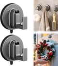 Door Ring Suction Cup Hook 2026 Upgraded Wreath Hook for Front Door Drill-Free Suction Cup for Hanging Towels (2-Piece Set)