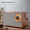 Miniatyrbild 3 av 5: Retro FM-radio, bärbar trä Bluetooth-radio, bashögtalare, handsfree MP3-spelare, stödjer USB/TF-bil