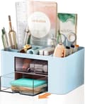 Desktop Pen Holder, Desk Storage Box with 2 Drawers, 5 Compartments, Desk Organizer for Office, School, and Home Use.