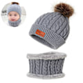Miniatyrbild 1 av 5: Barn Vinter Pom Beanie Hat Scarf Set för Små Flickor Varmt Stickat Fleece Foder Slouchy Skull Cap beige
