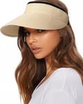 Damstråsolhatt Bred brätte UV-skydd Packbar Hästsvansvisir för sommar utomhusresor Beige beige