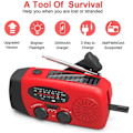 Miniatyrbild 4 av 5: Solcellsradio, AM/FM/NOAA vevradio med 2000 mAh batteri USB uppladdningsbar dynamo radio vattentät, handvev kraftgenerering utomhusradio