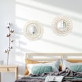Miniatyrbild 6 av 7: 2-pack Macrame-hängande väggspegel med vävd frans Boho rund dekorativ spegel för lägenhet sovrum vardagsrum heminredning vit 2