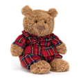 Miniatyrbilde 1 av 3: Jellycat Bartholomew Teddybjørn Plysj, 28 cm Myk Kosevenn Klassisk Gave til Barn Red plaid pajamas bear 28cm