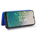 Miniatyrbillede 3 af 5: PU Læder Carbon Fiber Tekstur Cover med Kortholder og Støttefod til Nokia C32 Blue