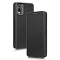Miniatyrbild 1 av 5: För Nokia C32 PU Läder Kolfibertextur Skal Kortfack Ställ Mobilskal Black