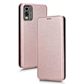 Miniatyrbild 1 av 5: För Nokia C32 PU Läder Kolfibertextur Skal Kortfack Ställ Mobilskal Rose Gold