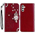 Miniatyrbild 1 av 5: Plånboksfodral för Samsung Galaxy S24 FE Uggla Blomma Tryckt Strass Läderfodral Style A