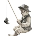 Miniatyrbilde 1 av 5: 3D-harpikshagefigur av fiskergutt, til hjem, utendørs, hage