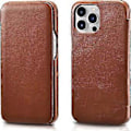 Miniatyrbild 1 av 5: Läderfodral Kompatibelt med iPhone 13 Pro - Vintage Stil Äkta Läder Flip Folio Design Cover - Inbyggd Magnetisk Stängning - Brun