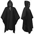 Miniatyrbilde 2 av 5: 2 Voksen Vanntett Regnponcho, Gjenbrukbar Poncho, EVA Regnponcho, Lett Vanntett Regnjakke med Hette, Camping, Fotturer, Reise, Svart