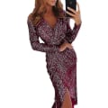 Miniatyrbilde 4 av 5: Elegant Sequin Glitter Festkjole Kvinner V-Hals Bodycon Glitter Lang Ermet Damer Club Festkjole.XXL.Blå