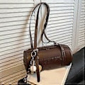 Miniatyrbillede 5 af 5: 2025 Vinterkollektion Dame Cylinder Håndtaske Stilfuld PU Læder Skuldertaske Multifunktionel Crossbody Taske Grå Gray