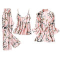 Miniatyrbild 1 av 4: 3 st/1 set Sexiga Dam Pyjamas Sovkläder Klänning Morgonrock Byxor Toppar Shorts Set Stilfulla Hemmakläder Rosa (storlek Xl)